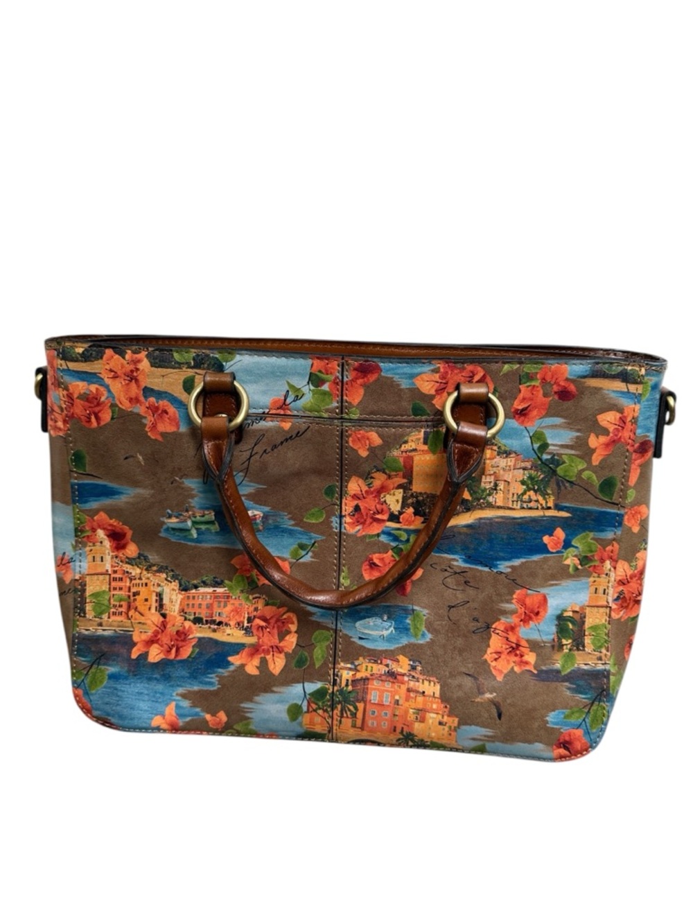 Patricia Nash Mediterranean Print Leather Tote Satchel Crossbody Dust Bag - Picture 2 of 15